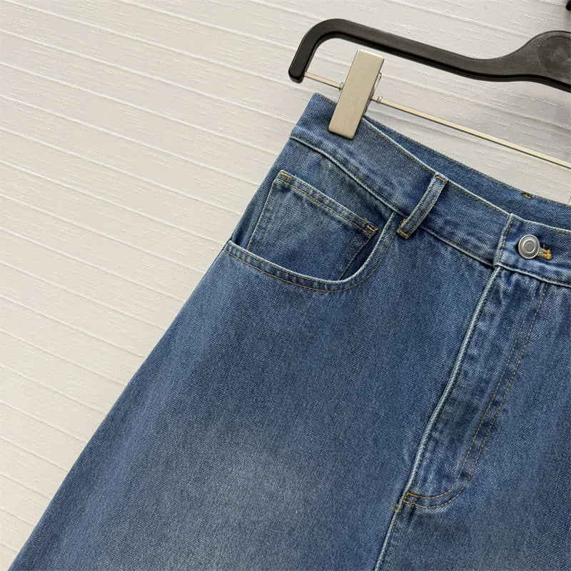 Women's jeans New high waisted slim fit straight leg pants for spring 2026 Retro pure cotton wide leg pants curved knife jeans