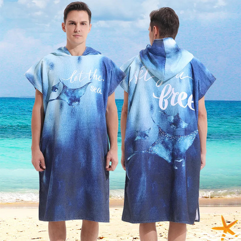 Microfiber Hooded Towel Men Women for Swimming Beach Travel Quick Dry Changing Robe Cape Bath Towel Bathrobe Surf Poncho