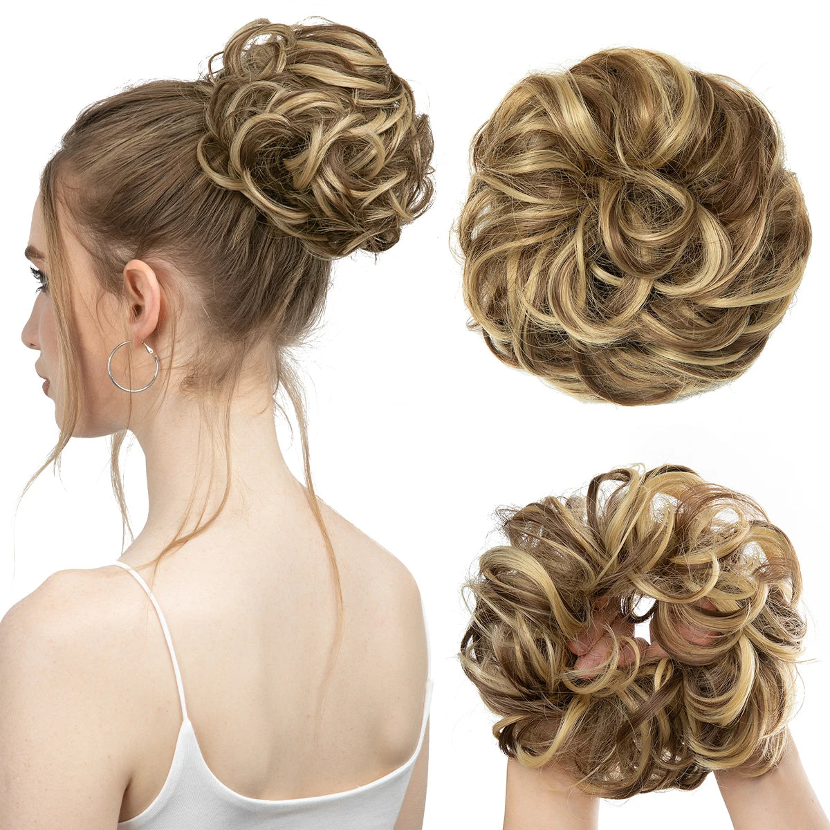 Synthetic Messy Updo Chignon Premium Big Curly Elastic Hair Scrunchies Hairpieces Donut Updo Blonde Brown Hair Pieces For Women