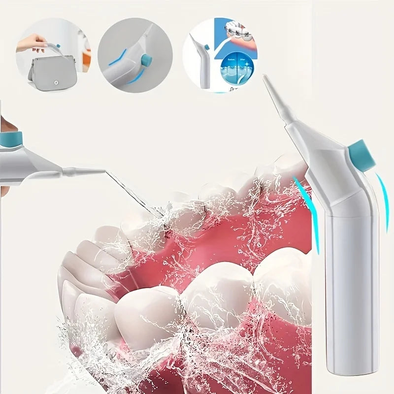 Ergonomic Manual Dental Irrigator High-Pressure Water Flosser for Teeth Cleaning Curved Design Plaque Removal No Battery Needed