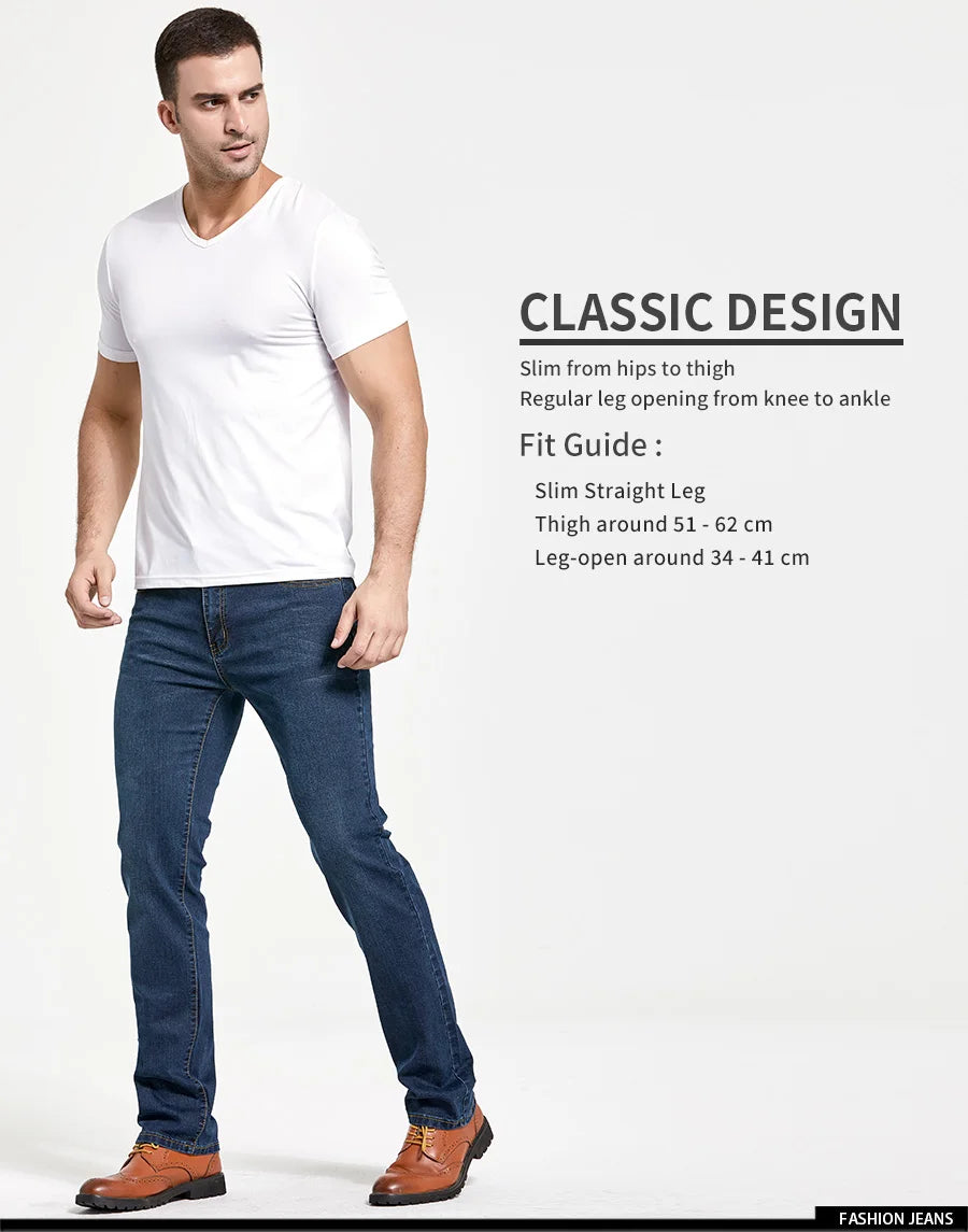 Men's Classic Slim Fit Straight Jeans Casual Stretch Denim Pants Fashion Blue Trousers