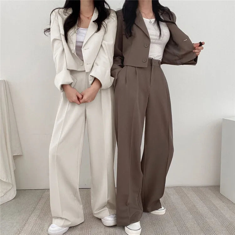 Suit Coat 2 Piece Set Women Blazer Jacket Straight Pants Ensemble Single Breasted Turn Down Collar Trousers Office Lady Outfits
