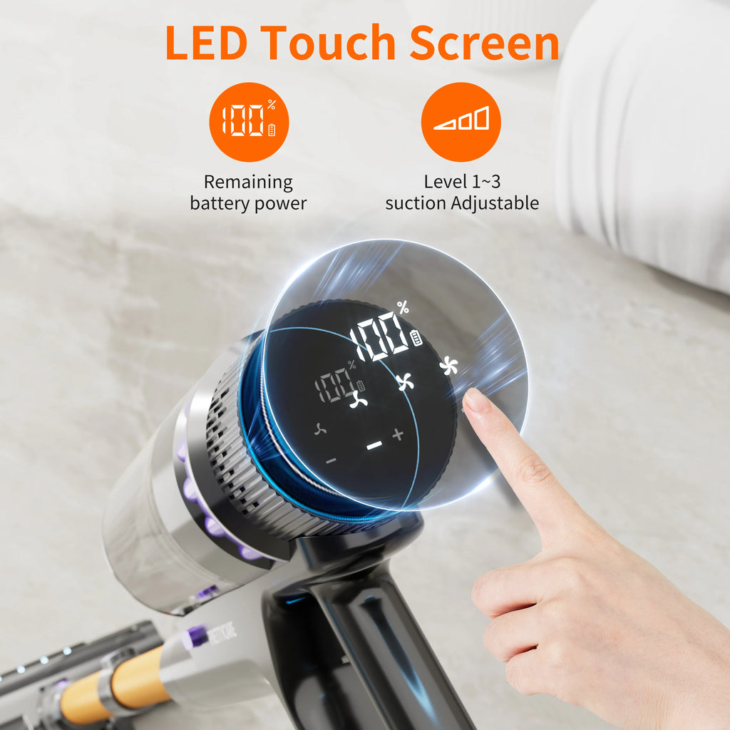 PrettyCare V900 Cordless Vacuum Cleaner 530W 52000PA Suction Power Vacuum Cleaner 62 Minutes Removable Battery Handheld Vacuum