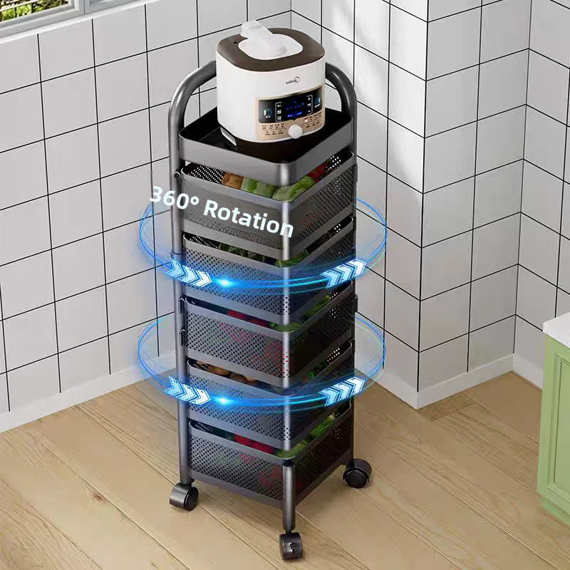 Home Use Rotating Multi-Layer Mobile Storage Ra Frie  Vegetable Fruit Storage elf Kitchen Organization No Installation