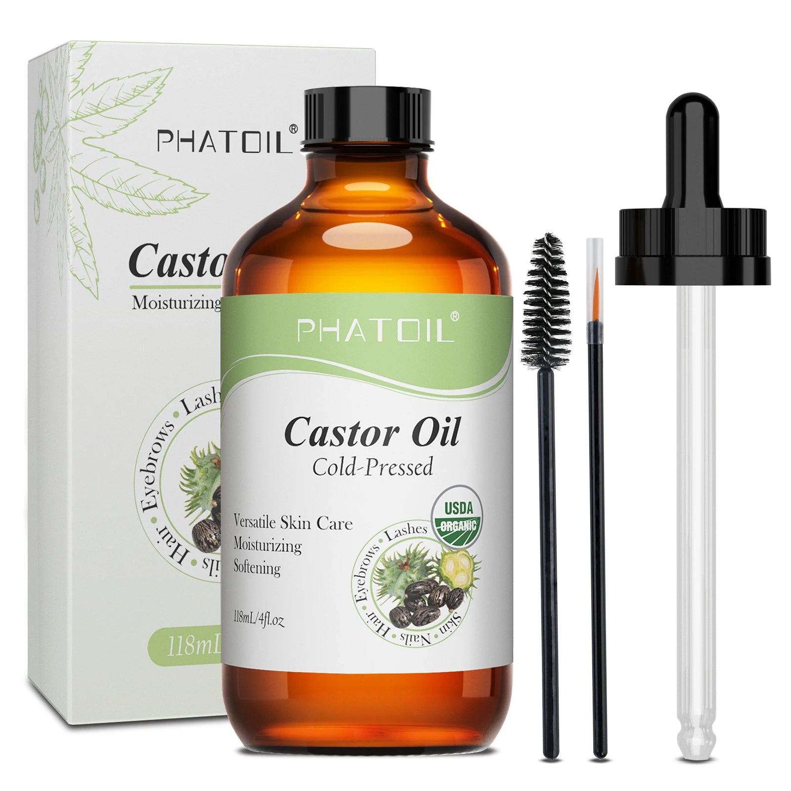 PHATOIL 1PCS 236ML/118ML Pure Castor Oils For Moisturize Skin,Hair Care,Body Massage USDA Cold-Pressed Essential Oil