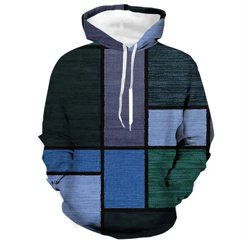 Vintage Hoodies For Men 3d Plaid Print Colorful Hoodie Sweatshirts Long Sleeve Pullovers Street Mens Clothes Casual Unisex Tops