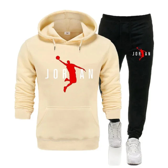 Autumn and winter new men's hooded sweatshirt casual set, outdoor fitness long-sleeved men's pullover + pants two-piece set