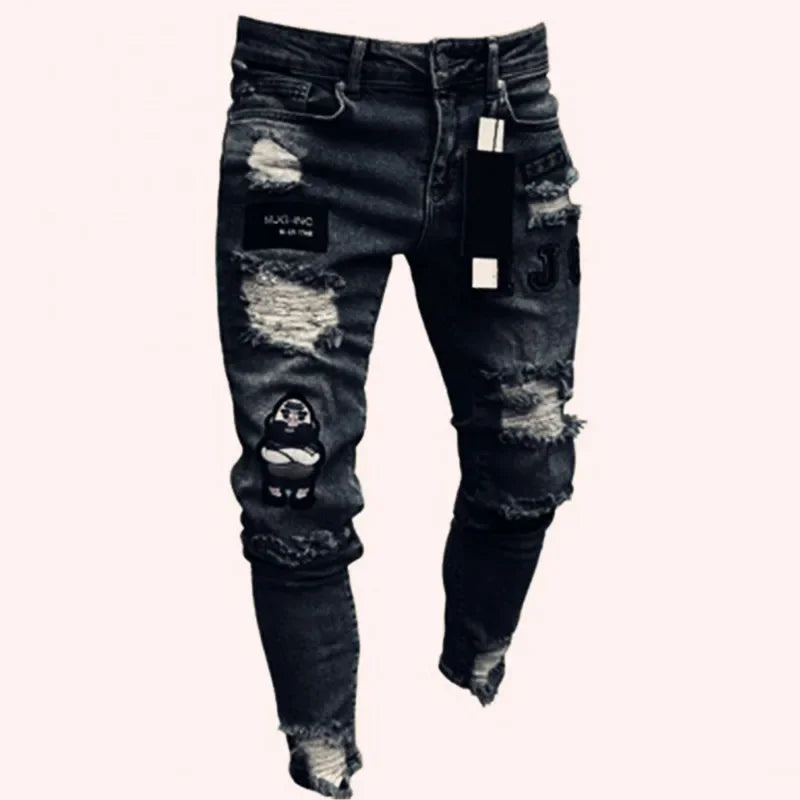 Mens Skinny Ripped jeans Slim scarification Blue Denim Pencil Pants Street hip-hop denim trousers fashion cowboy clothing men