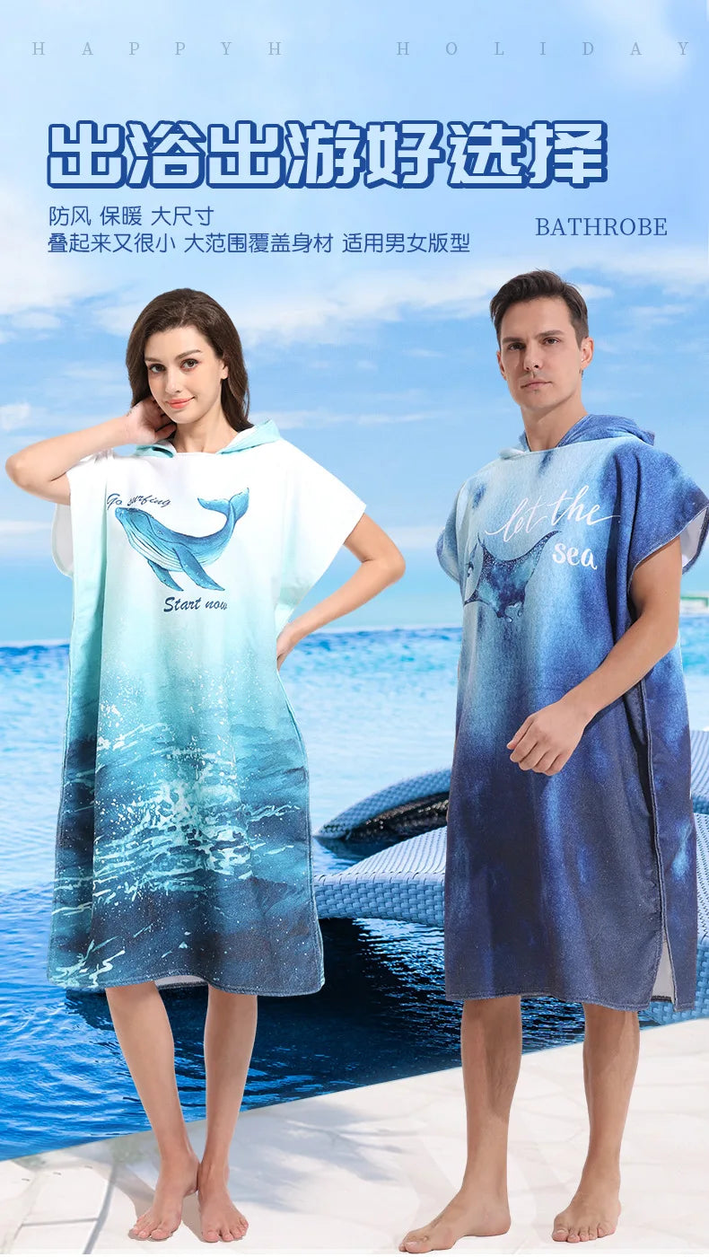 Microfiber Hooded Towel Men Women for Swimming Beach Travel Quick Dry Changing Robe Cape Bath Towel Bathrobe Surf Poncho