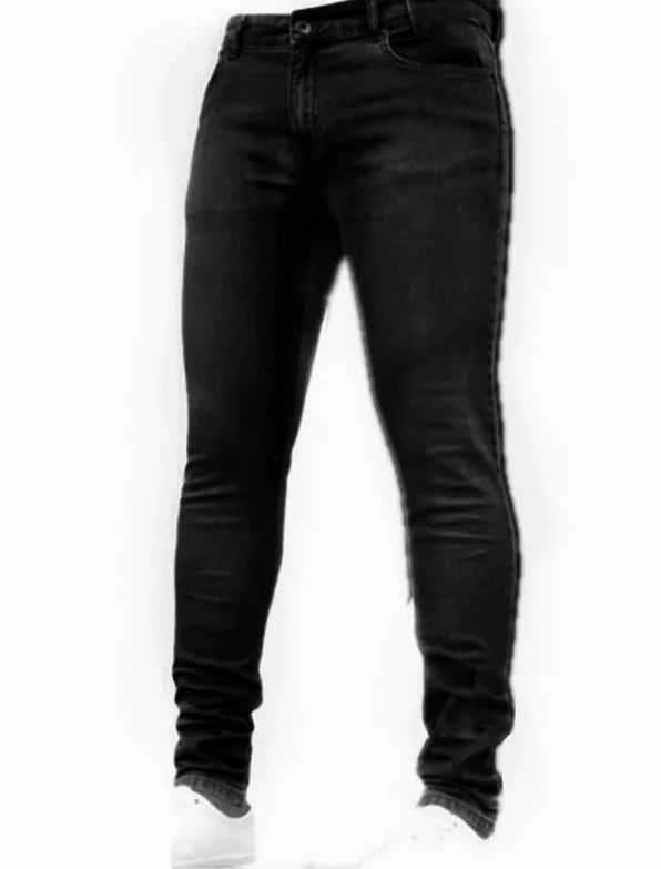 European and American New Style Tight and Personalized Popular Jeans 2024 Fashion Men's Elastic Solid Color Slim-fit Pants