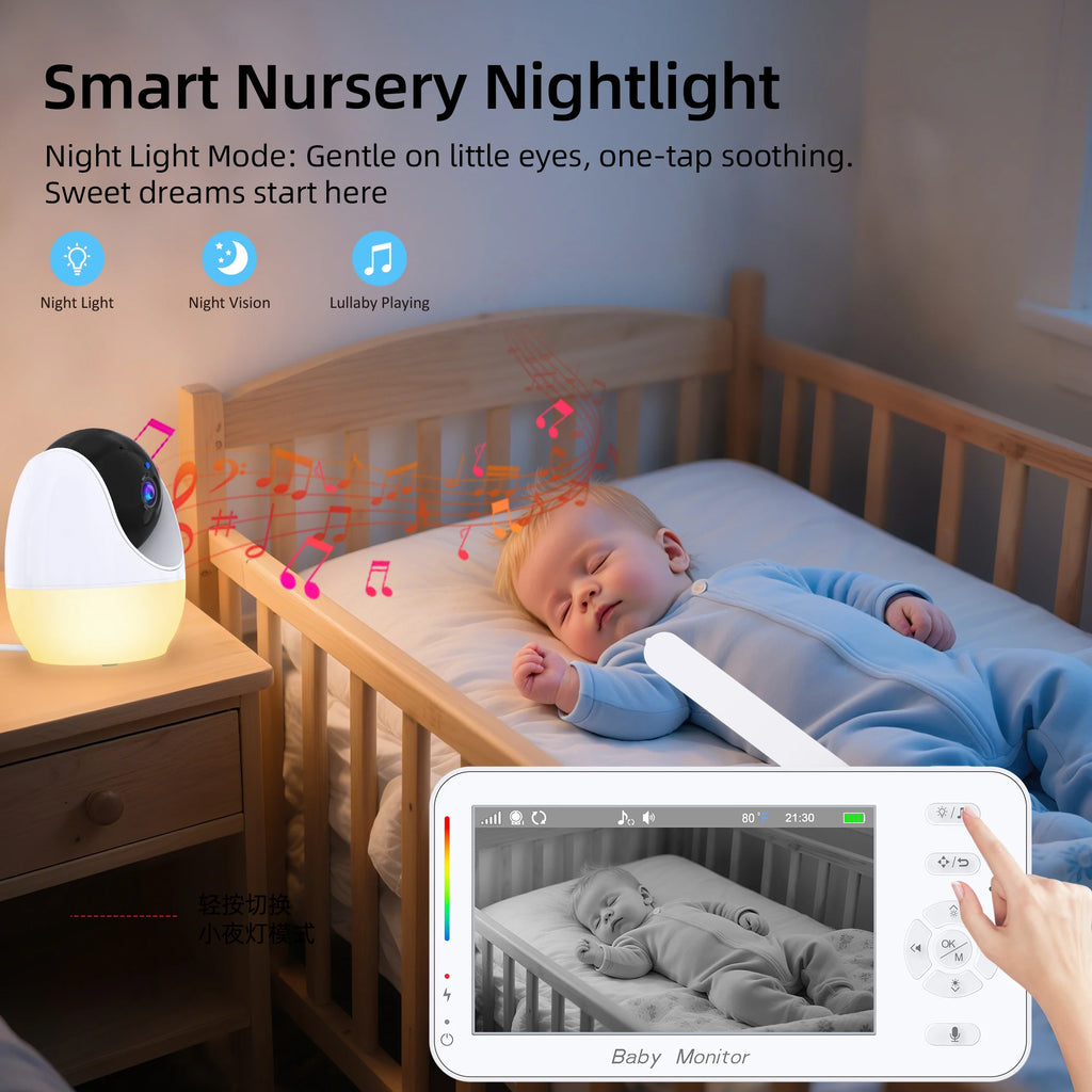 Video Baby Monitor 4.3 Inch Screen Indoor Mini Camera Night Light PTZ Auto Tracking WIFI APP View Control Pet Baby Surveillance