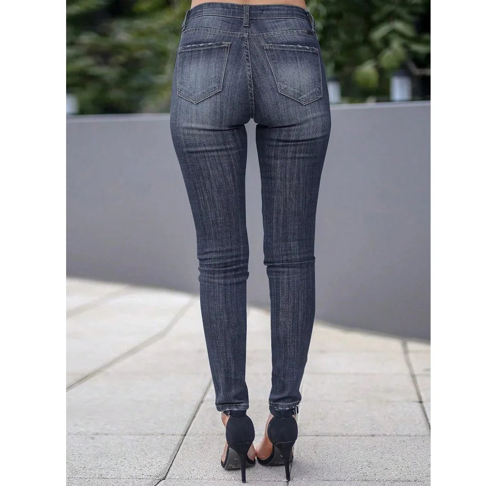 Women Newest Slim Stretch Jeans Solid Color Skinny Pencil Pants Ladies Full Length Denim Jeans