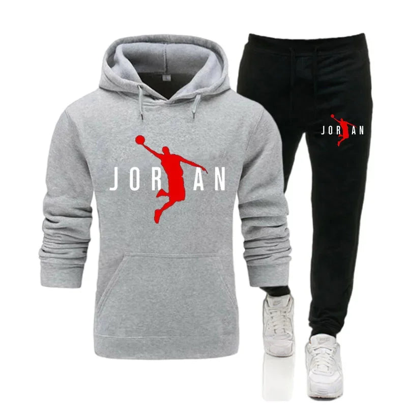 Autumn and winter new men's hooded sweatshirt casual set, outdoor fitness long-sleeved men's pullover + pants two-piece set