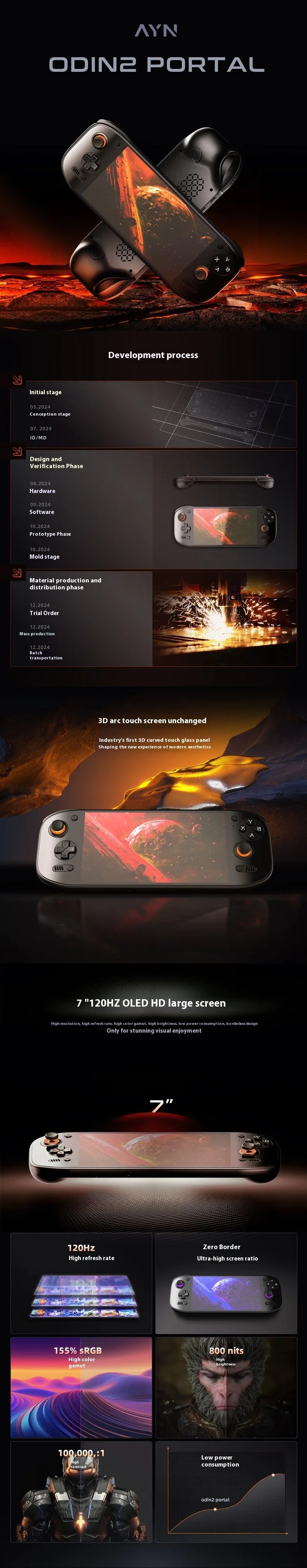AYN Odin 2 Portal Handheld Game Console 7 Inch 120HZ Screen Android13 8000mAh 8Gen2 Open Source Portable Console PSP PS2 Gifts