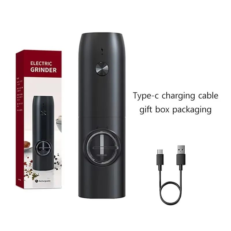 USB Charging Electric Salt and Pepper Grinder Rechargeable Adjustable Coarseness Automated Spice Mill for Kitchen Cooking Dining