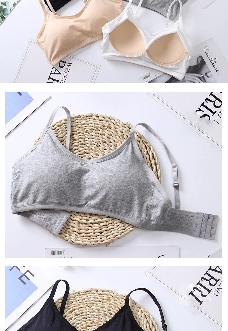Cotton Bra for Women Fixed Pads Sports Shockproof Underwear Seamless Solid Back Closure Female Lingerie
