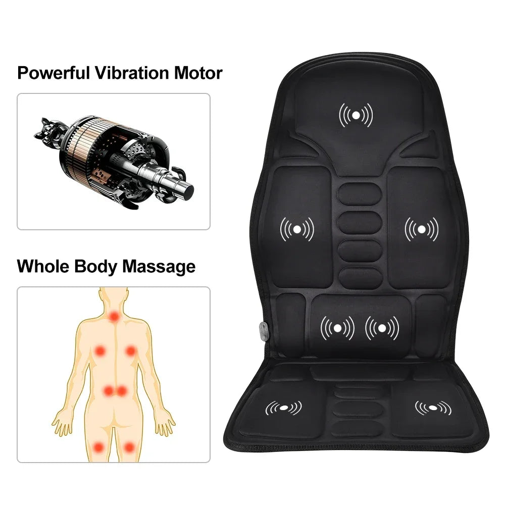 Electric Back Massager Heating Vibrating Full Body Cushion Lumbar Shoulder Pain Relief Car Home Office Muscular Masajadors Pad