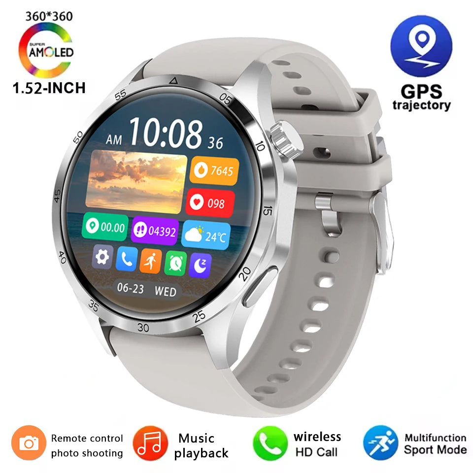 Full Round Smart Watch Men AMOLED HD Screen Bluetooth Call Watches Health Monitoring GPS Tracker Smartwatch Men For Android IOS