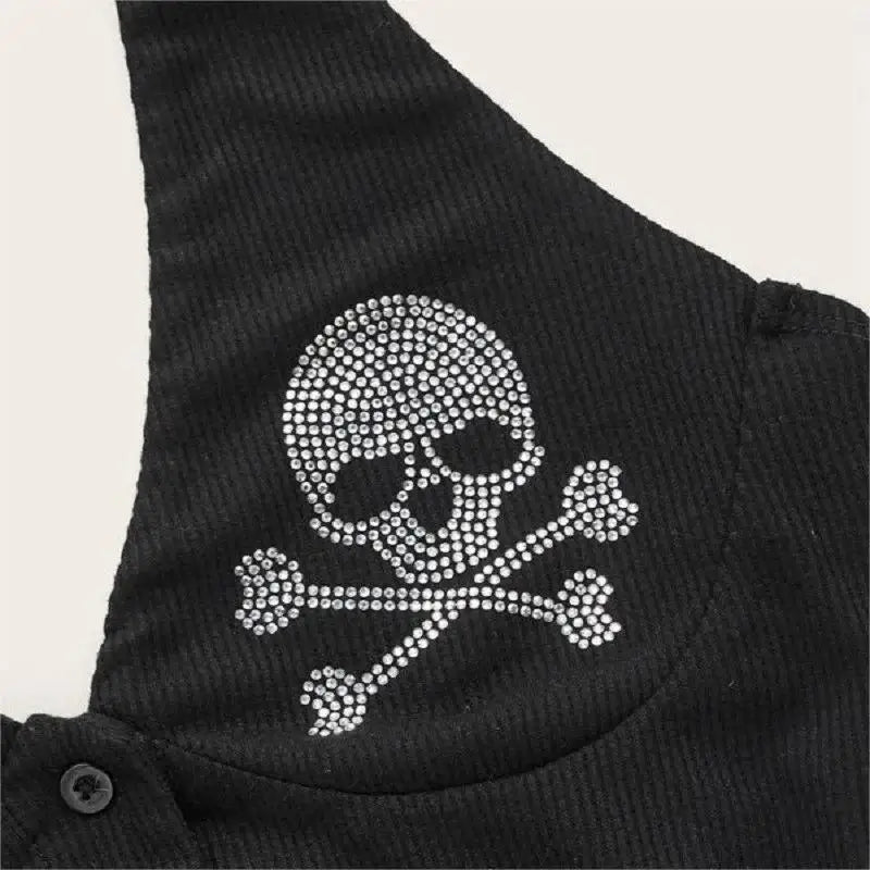 Women's Rhinestone Skull Pattern Sleeveless Halter Neck Crop Tops Y2k Summer Backless Tank Tops for Women