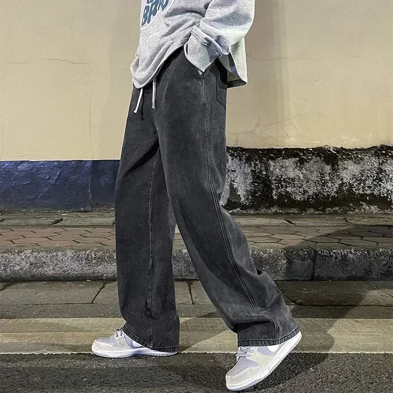 Men's Jeans Korean Version Student Casual Pants High Street Straight Loose Wide Leg Jeans Black Grey Blue Baggy Jeans