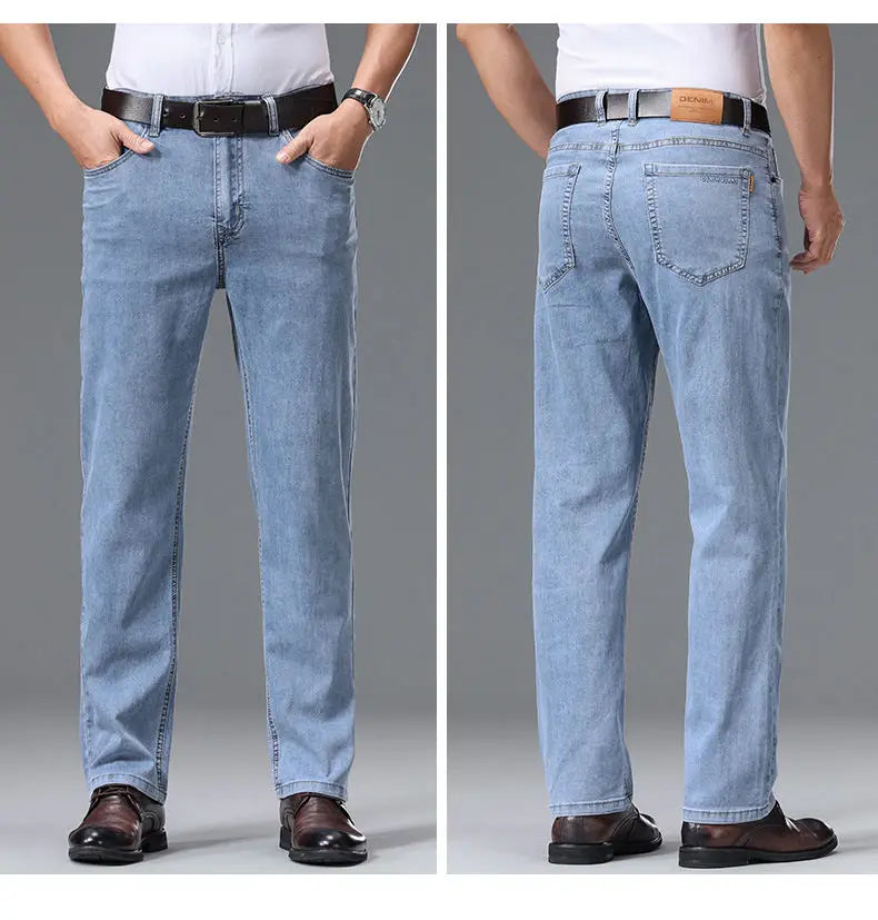 Men's Fashionable Jeans All-Season Cotton Blend Straight-Leg Pants Trendy Minimalist Versatile Casual Style Denim Wear Size29-42