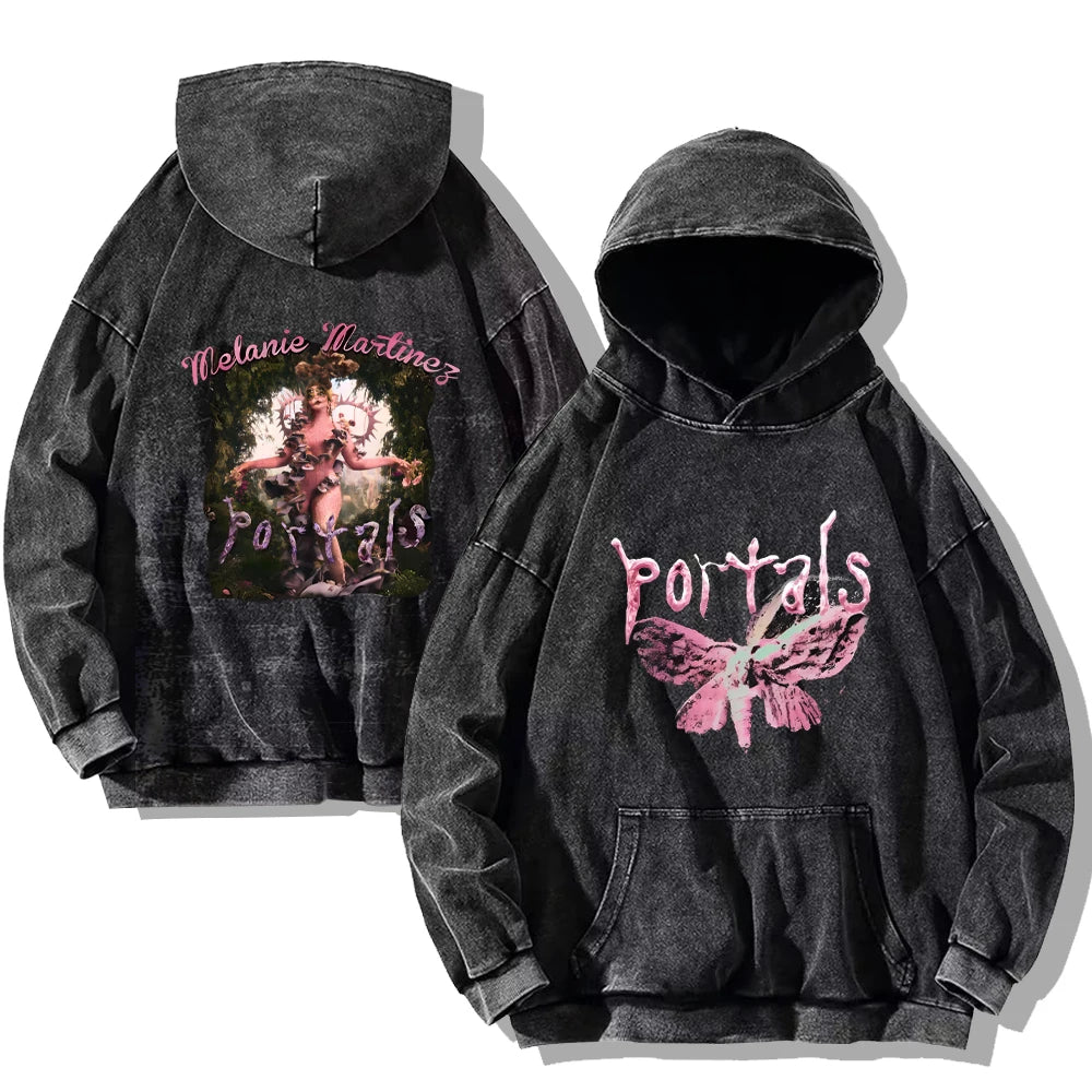 Melanie Martinez Portals Hoodies Vintage Washed Sweatshirt Rapper Print Cotton Hooded Pullover Hip Hop Streetwear Oversized Tops