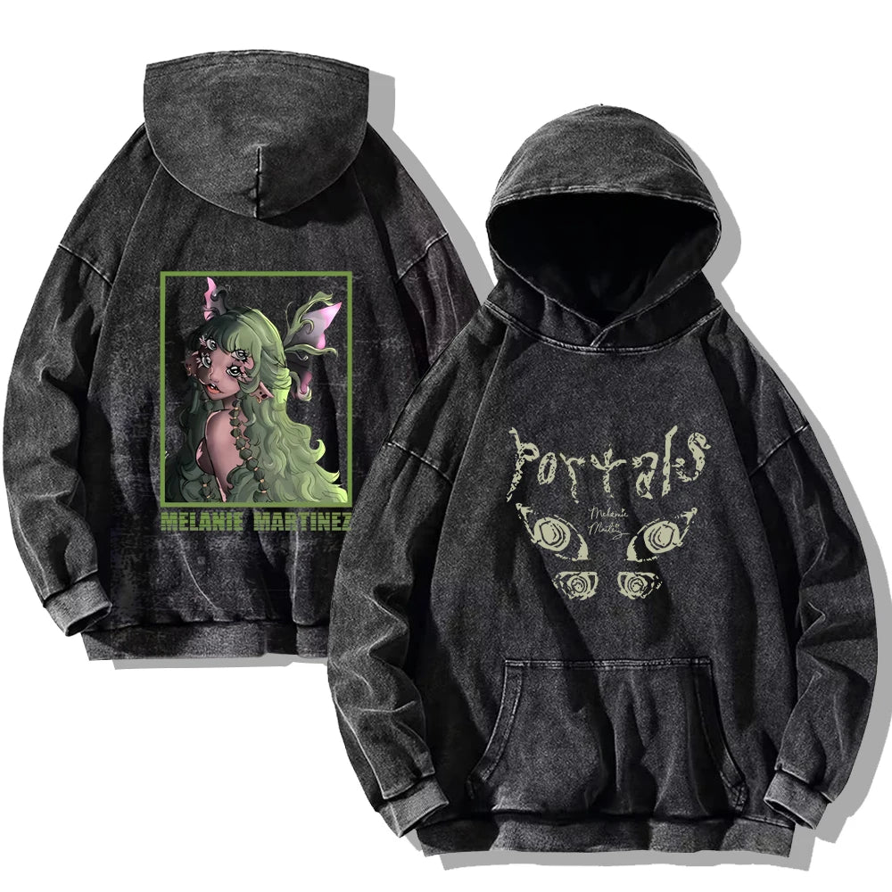 Melanie Martinez Portals Hoodies Vintage Washed Sweatshirt Rapper Print Cotton Hooded Pullover Hip Hop Streetwear Oversized Tops