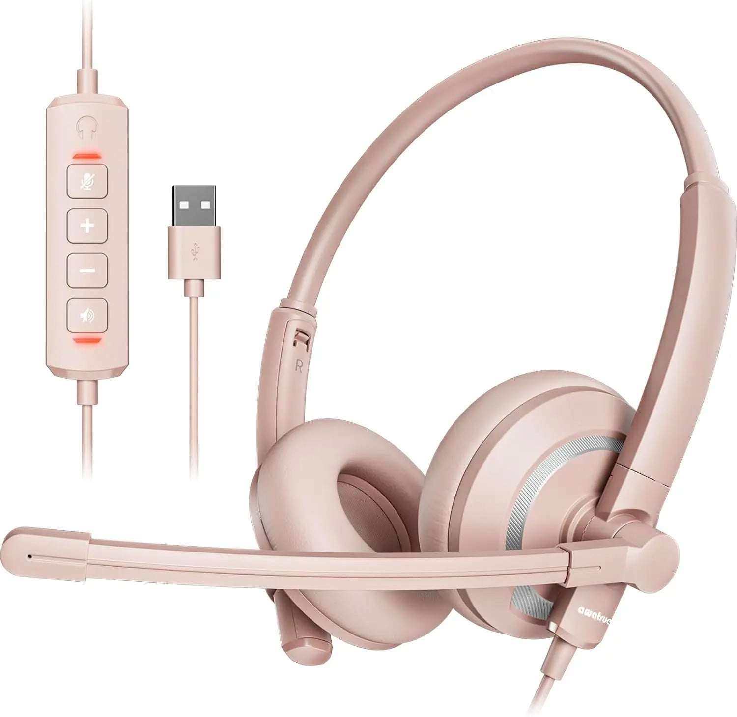 Awatrue EH05 Wired USB Headsets with Noise Cancelling Mic for PC Laptop Headphones with In-Line Control Mic Mute Lightweight
