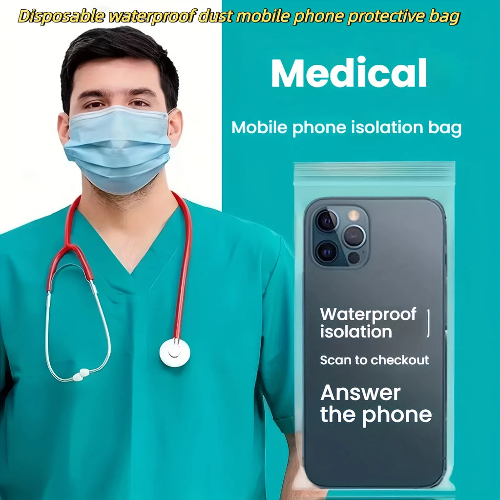 100pcs Transparent Waterproof Phone Bags Self-Sealing Dustproof Disposable Protective Bag for All Phones-Touch Screen Compatible