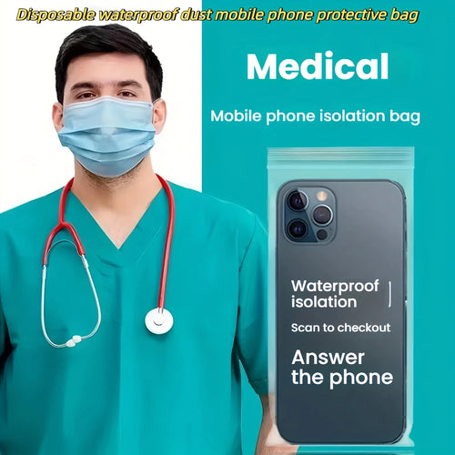 100pcs Transparent Waterproof Phone Bags Self-Sealing Dustproof Disposable Protective Bag for All Phones-Touch Screen Compatible