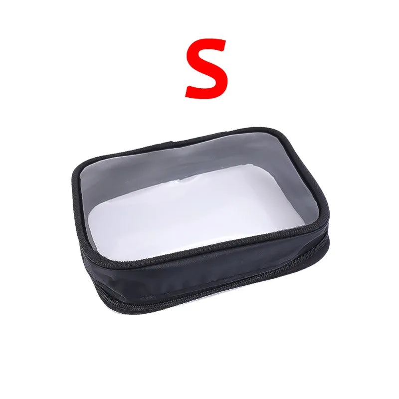 Waterproof Cosmetic Bag Transparent TPU Small Items Pack Makeup Toiletry Zipper Opening Storage Pouch Black Sturdy Wash Bags