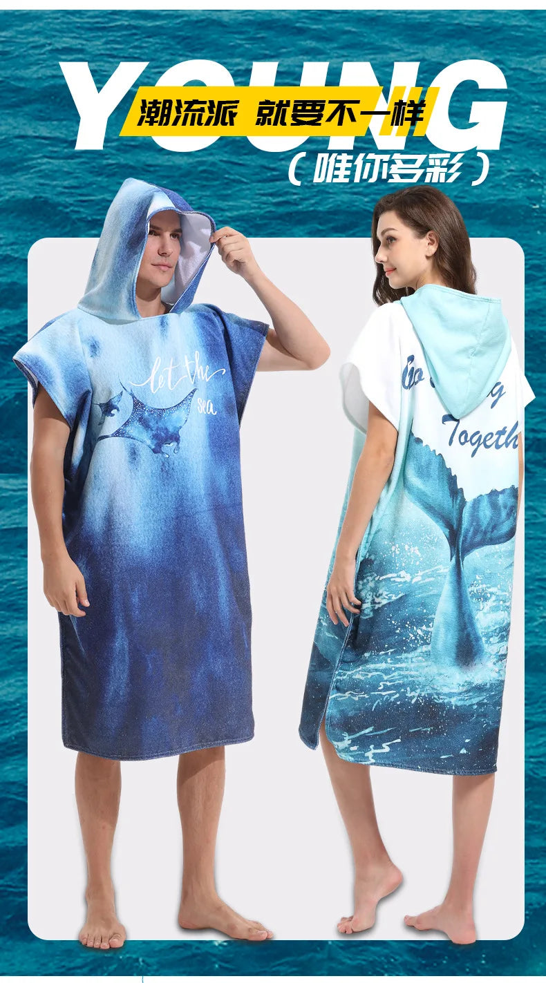 Microfiber Hooded Towel Men Women for Swimming Beach Travel Quick Dry Changing Robe Cape Bath Towel Bathrobe Surf Poncho