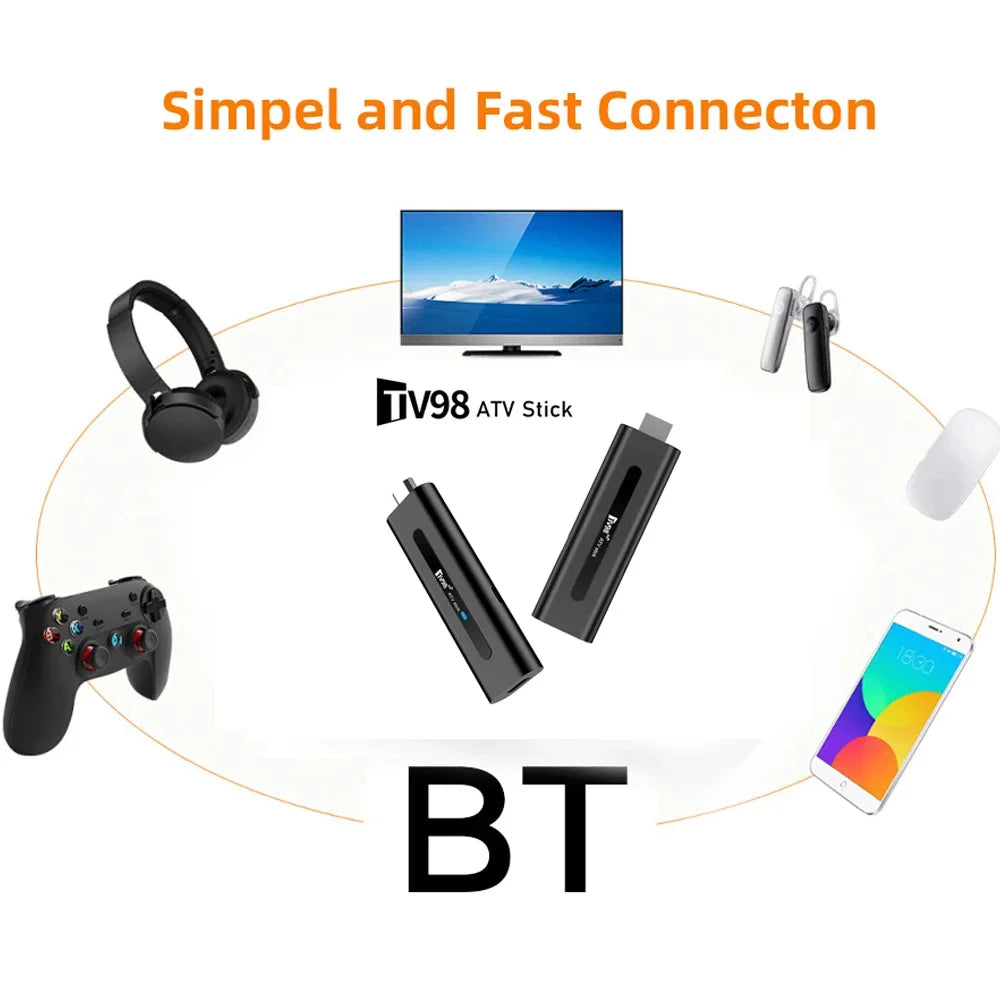 TV98 ATV Stick Smart Android 14 Quad Core Allwinner H313 Dual WiFi 5G 4G HD 8K 4K Media Player BT5.0 Voice remote streaming iptv