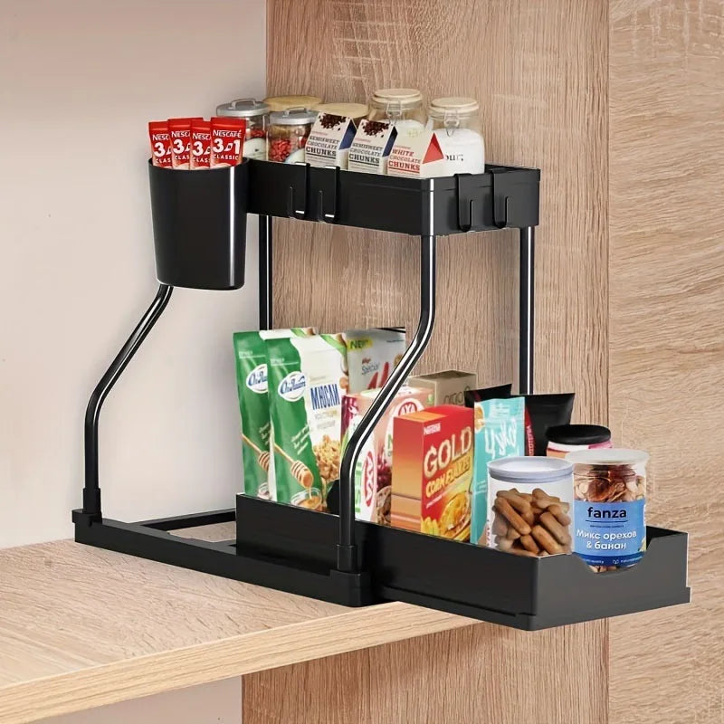 Kitchen sink storage rack, double-layer pull-out countertop organization rack, bathroom storage rack, kitchen storage rack