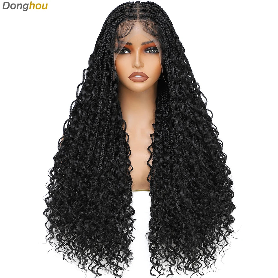 Ombre Boho Knotless Braided Wigs for Black Women 1B T30 Colors Bohemian Box Braids Wigs Perruques Tresses Africaines Naturelles
