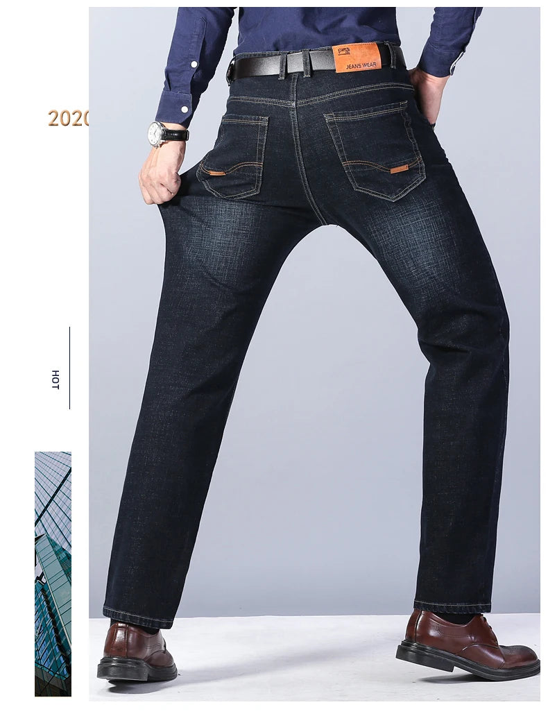 New Men's Fashion  Business Casual Stretch Slim Jeans Classic Trousers Denim Pants Male Black Blue