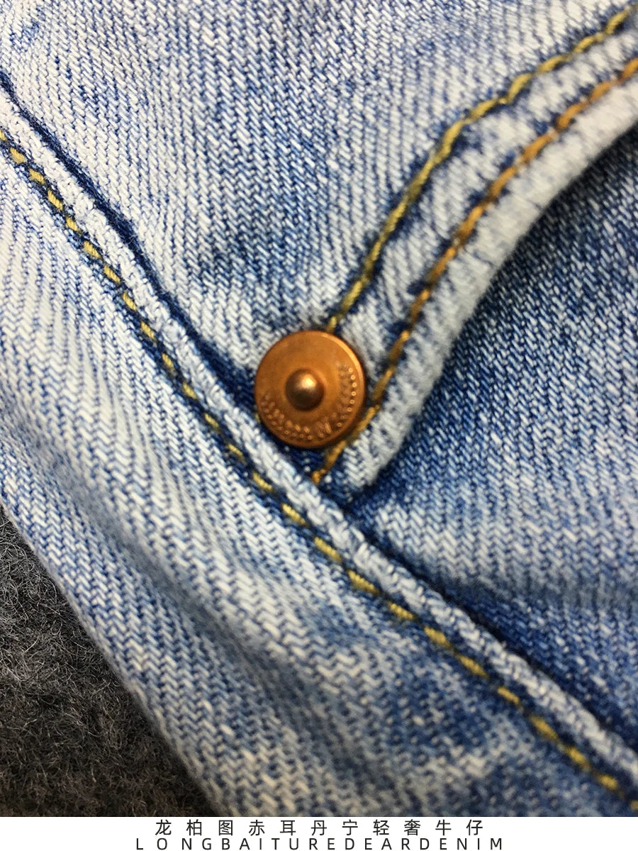 Summer Thin 11oz Red Selvedge Denim Jeans for Men 94% Cotton Micro Stretch Slim Fit Straight Light Pants 24ss Y2k Youth Male 5KM