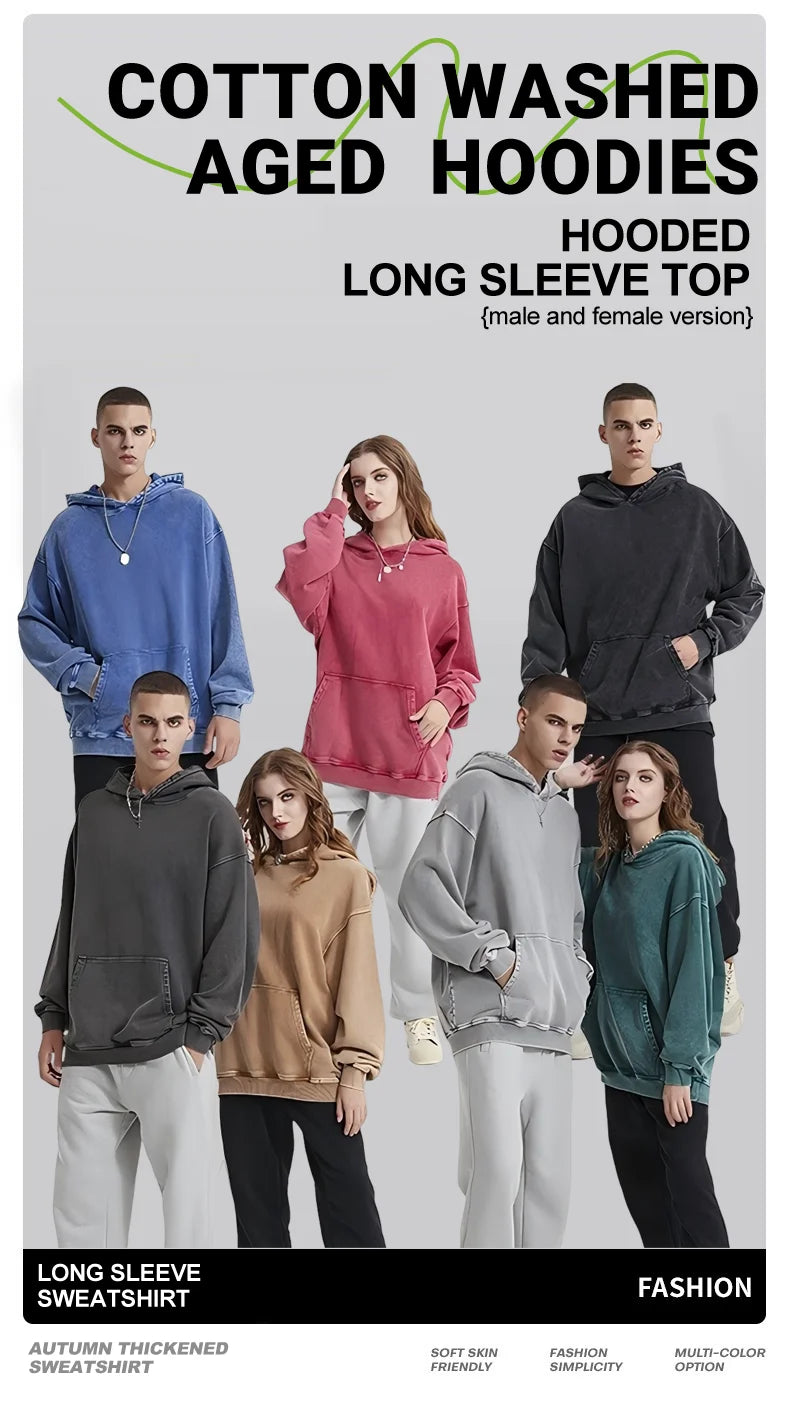 Washed Retro Hoodies 5 Colors 100%Cotton Hoody Customized Personalized Pattern Customization Pullover Team Logo Company Logo
