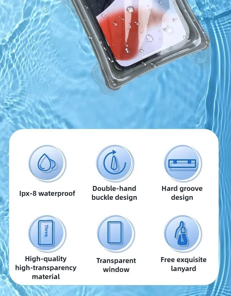 Transparent Waterproof Phone Pouch Under 7.2 Inches Touch Screen Swimming Rafting Waterproof Case with Lanyard Sealed Bag