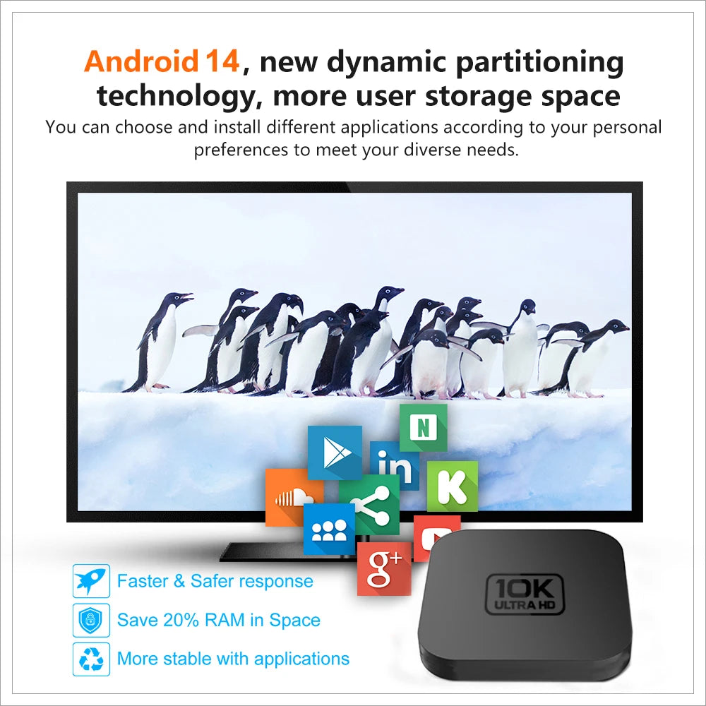 Velec Smart TV Stick Android 14 8+128GB 4K Decoding Quad-Core Dual Band WiFi Streaming Media Player Supports Netflix & YouTube