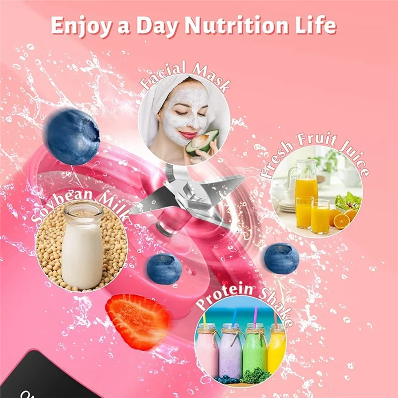A78E-Portable Blender Mini Blender for Shakes and Smoothies Rechargeable USB 380Ml Traveling Fruit Juicer Cup with 6 Blades