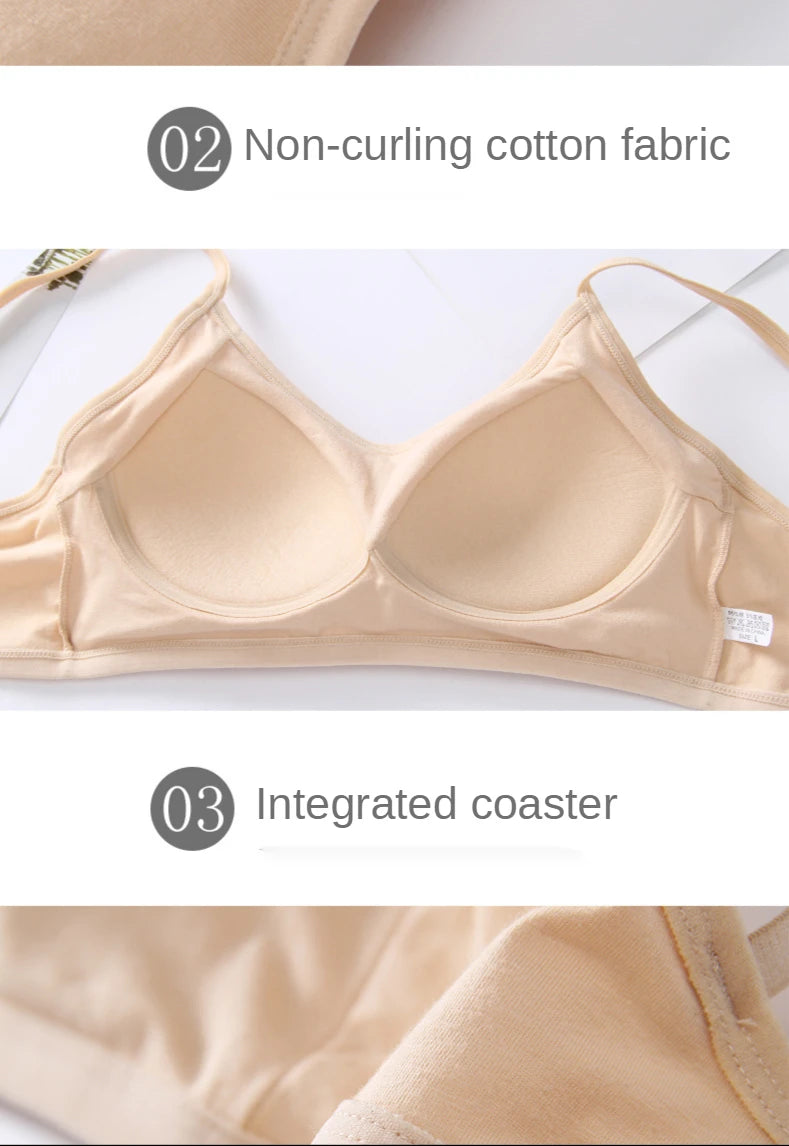 Cotton Bra for Women Fixed Pads Sports Shockproof Underwear Seamless Solid Back Closure Female Lingerie