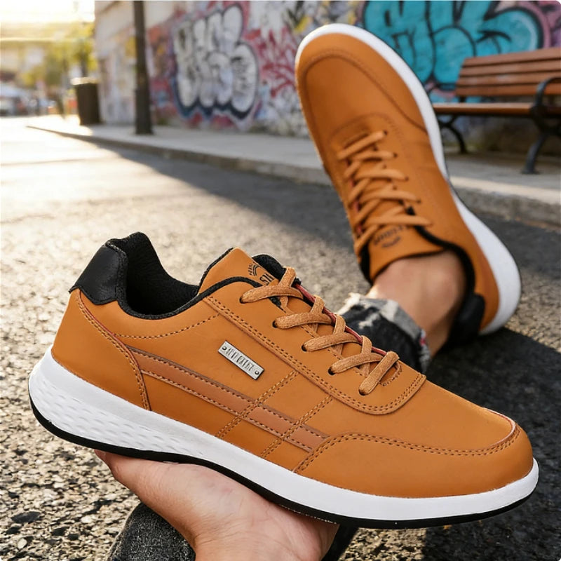Trendy Men's Sneakers Fashion Non-slip All Black Leather Casual Shoe New Breathable Lightweight Daily Walking Trainers Men Shoes
