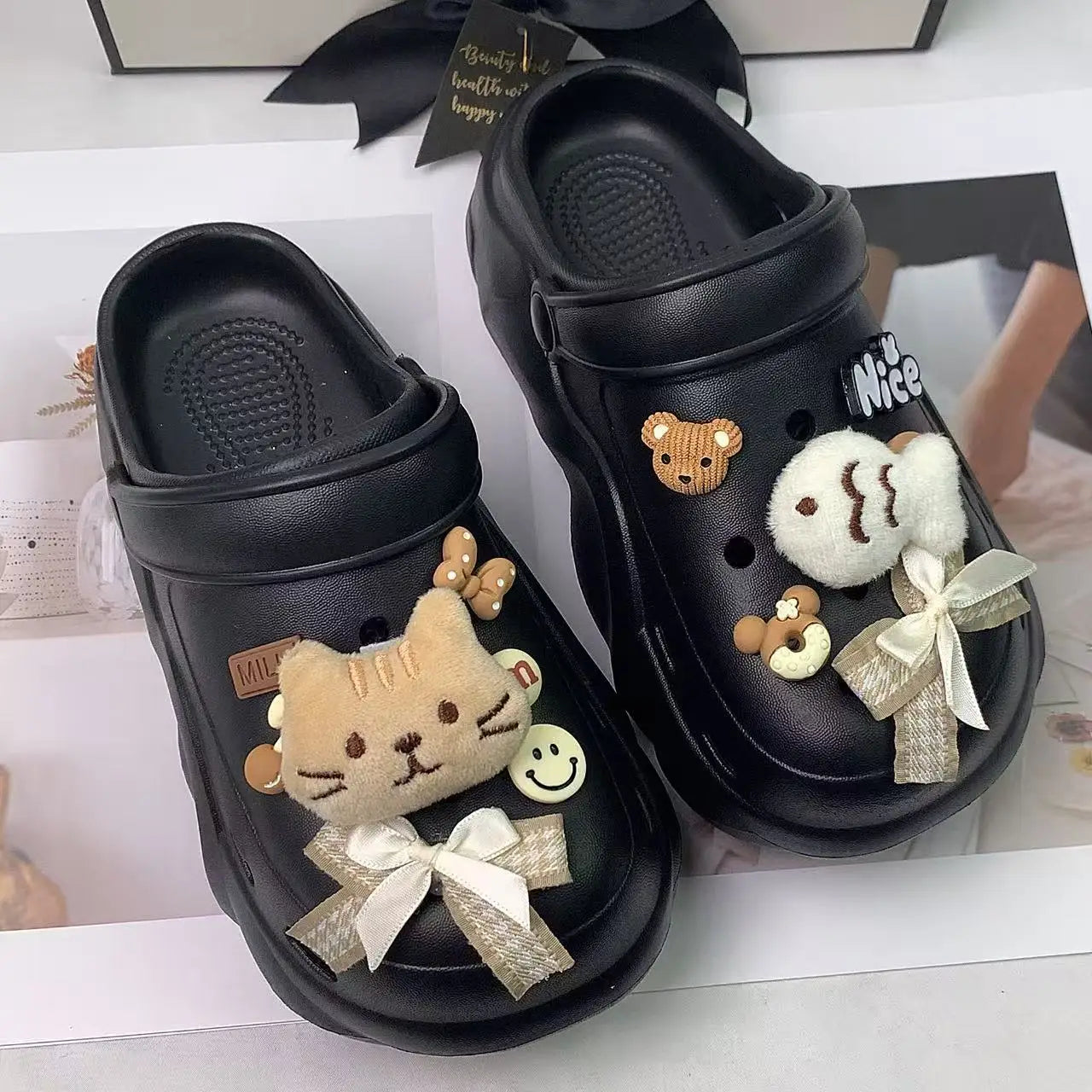 New Style Women's Clogs, Fashionable Cloud-Heel Thick-Soled Sandals for Summer, Made of Lightweight Eva Material, Comfortable Catfish-Patterned Set of Thick-Soled Sandals