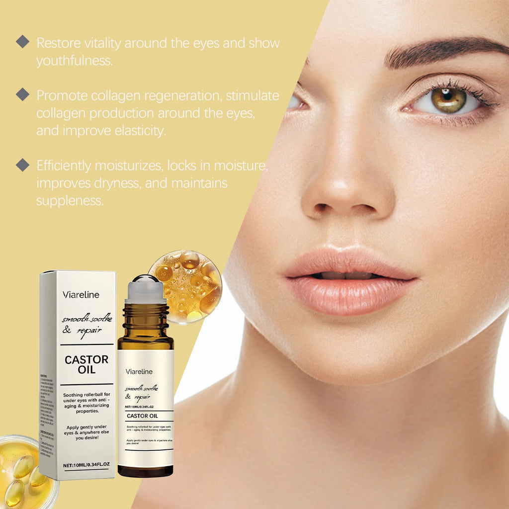Castor Oil Eye Serum Anti-Wrinkle Remove Dark Circles Eye Bags Anti-Puffiness Lift Firm Ball Massage Moisturize Nourish Eye Care