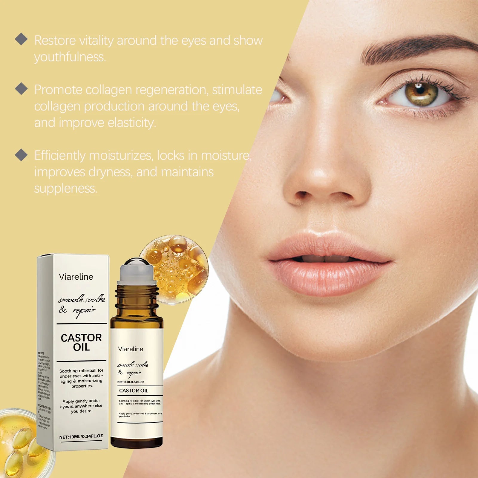 Castor Oil Eye Serum Anti-Wrinkle Remove Dark Circles Eye Bags Anti-Puffiness Lift Firm Ball Massage Moisturize Nourish Eye Care