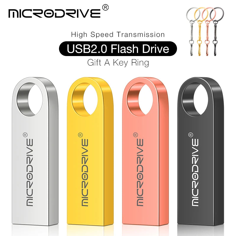 USB Flash Drive Pen 64GB 128GB 256GB 512GB Metal Pendrive 32gb 16gb 8gb 4gb Memory Stick Usb2.0 U Disk With Key Chain