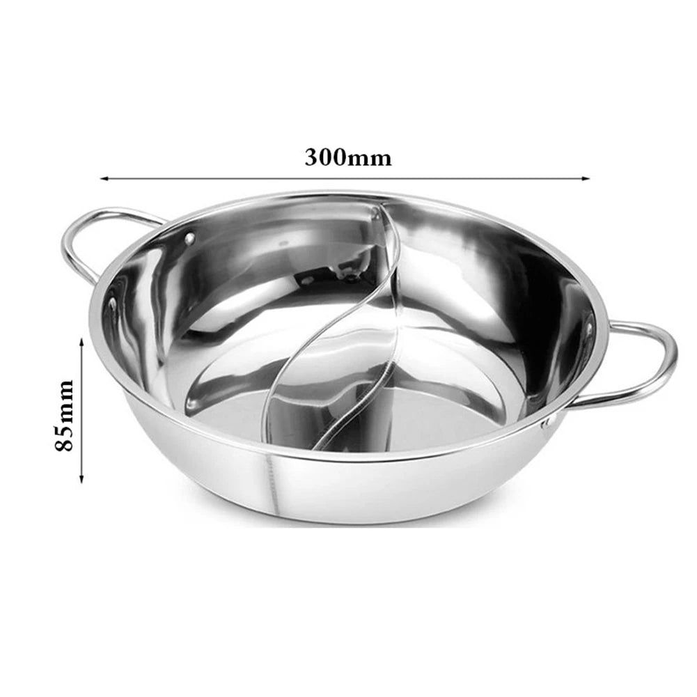 30cm Twin Divided Hot Pot Stainless Steel Hotpot Kitchen Cooker Home Cooking Cookware Soup Cooking Pot