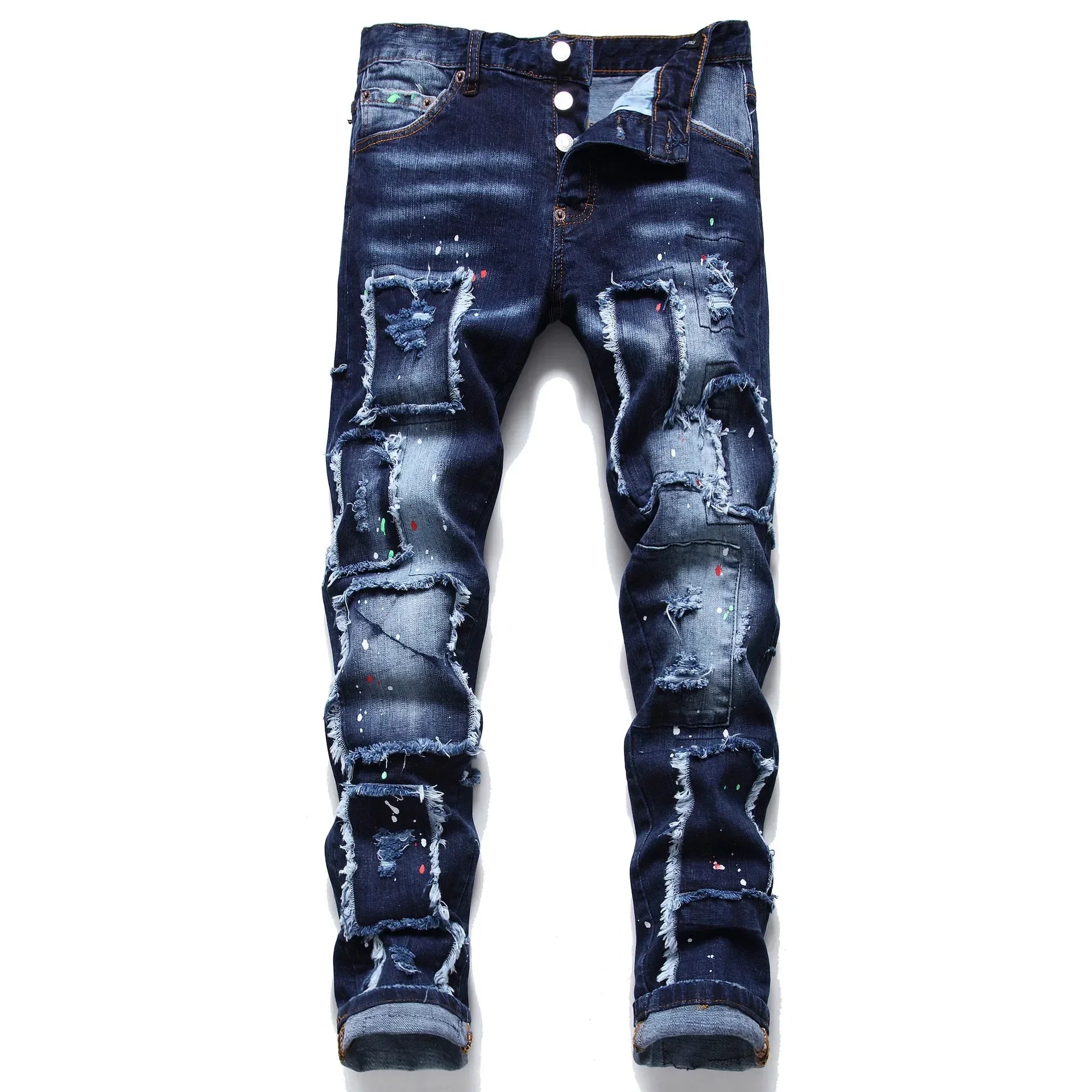 Men Ripped Skinny Denim Jeans Blue Holes Jeans Italian Style Stretch Denim Pants High Quality Male Slim Fit Denim Trousers  38