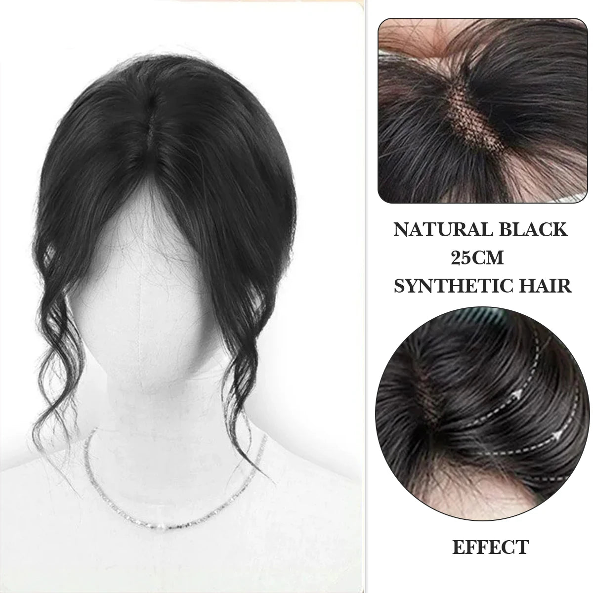Synthetic Topper with Bangs S Curly 3D French banks Women's Hairpiece Clip In Extension For Hair Volume Non-Remy Machine